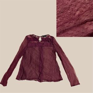 Burgundy Sheer Lace Women's Top